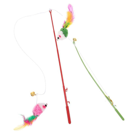 PET FUN Interactive Cat Teasing Stick – Feather Wand Toy for Kittens & Cats