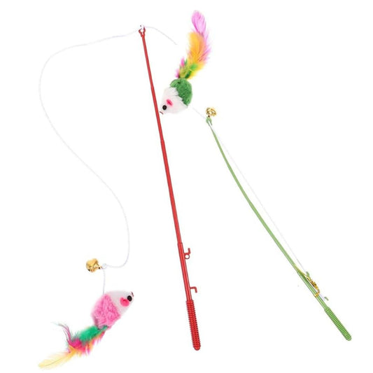 PET FUN Interactive Cat Teasing Stick – Feather Wand Toy for Kittens & Cats