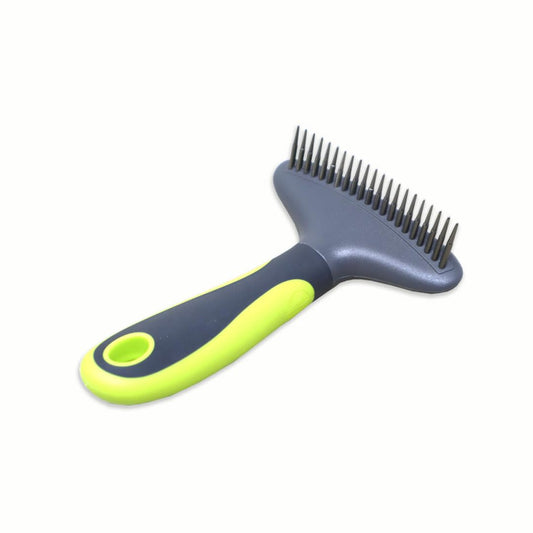 Rake Comb for Dogs & Cats – Stainless Steel Grooming Tool with Soft Grip Handle