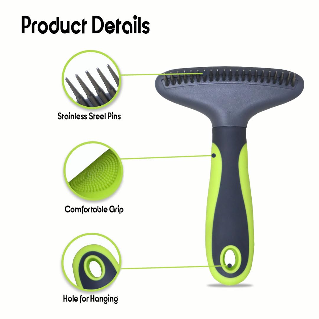 Rake Comb for Dogs & Cats – Stainless Steel Grooming Tool with Soft Grip Handle