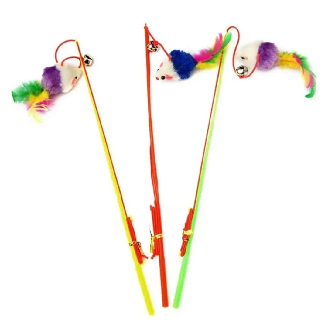 PET FUN Interactive Cat Teasing Stick – Feather Wand Toy for Kittens & Cats