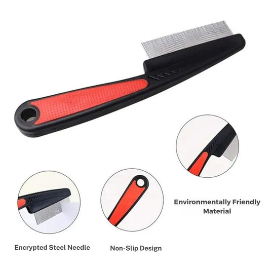 Pet Flea & Lice Comb – Stainless Steel Fine Teeth Grooming Tool for Cats & Dogs | Removes Fleas, Ticks, Mites & Dandruff