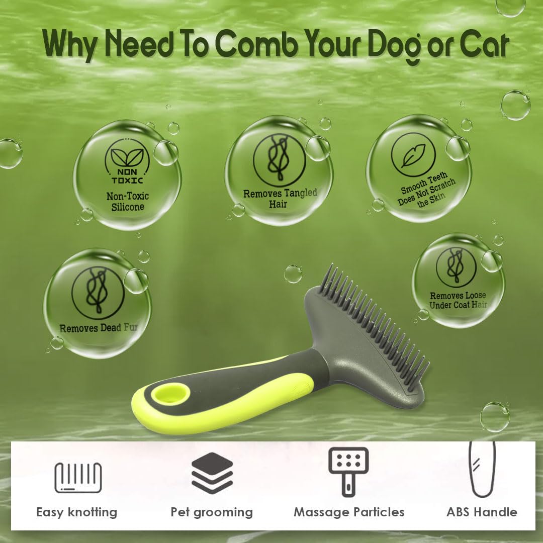 Rake Comb for Dogs & Cats – Stainless Steel Grooming Tool with Soft Grip Handle
