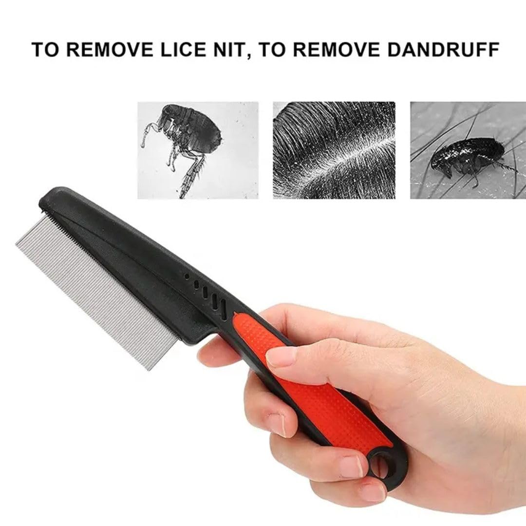 Pet Flea & Lice Comb – Stainless Steel Fine Teeth Grooming Tool for Cats & Dogs | Removes Fleas, Ticks, Mites & Dandruff