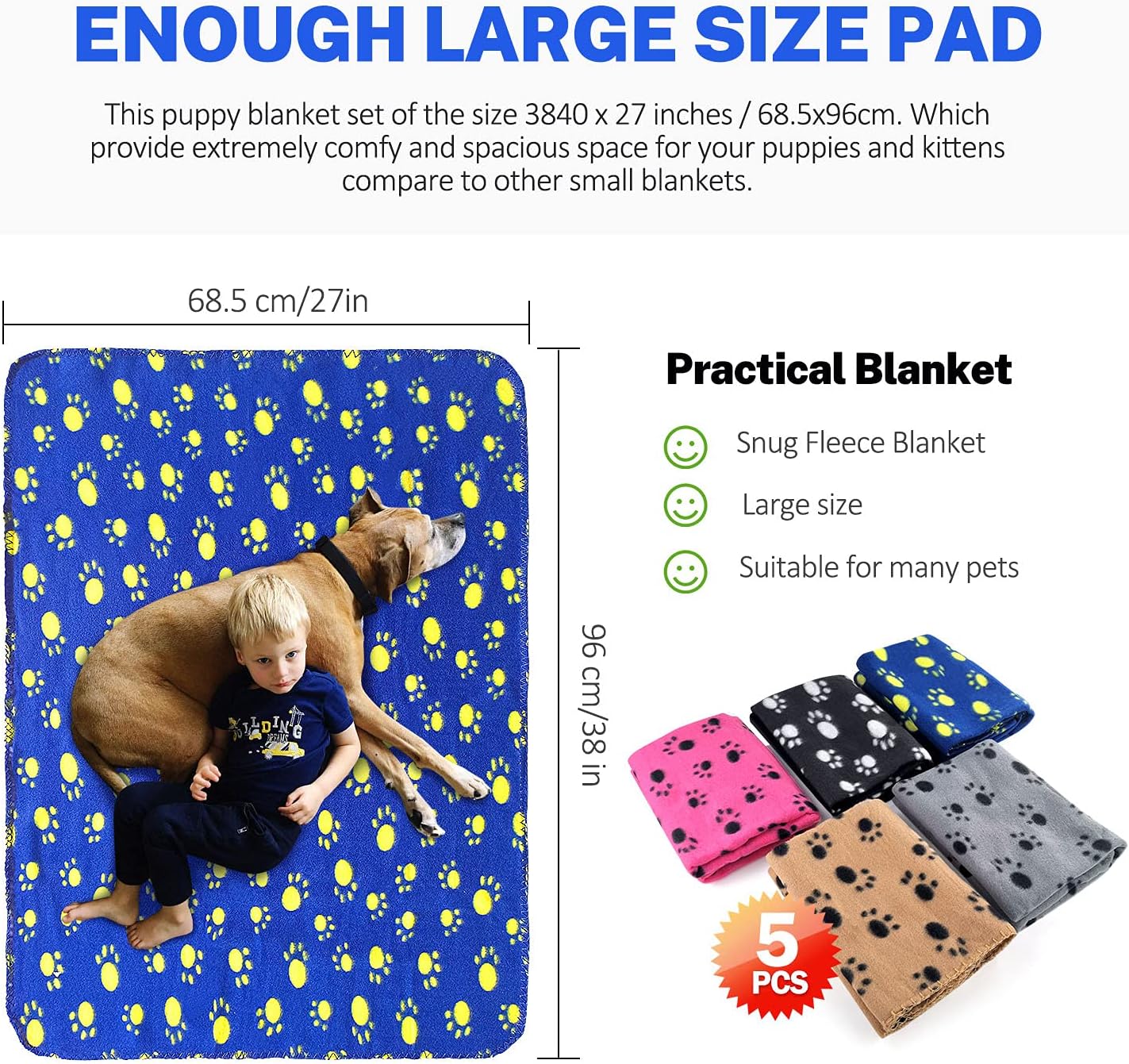 Large Fleece Dog & Cat Blanket – Soft, Cozy Paw Print Flannel for Pets | 38" x 27"