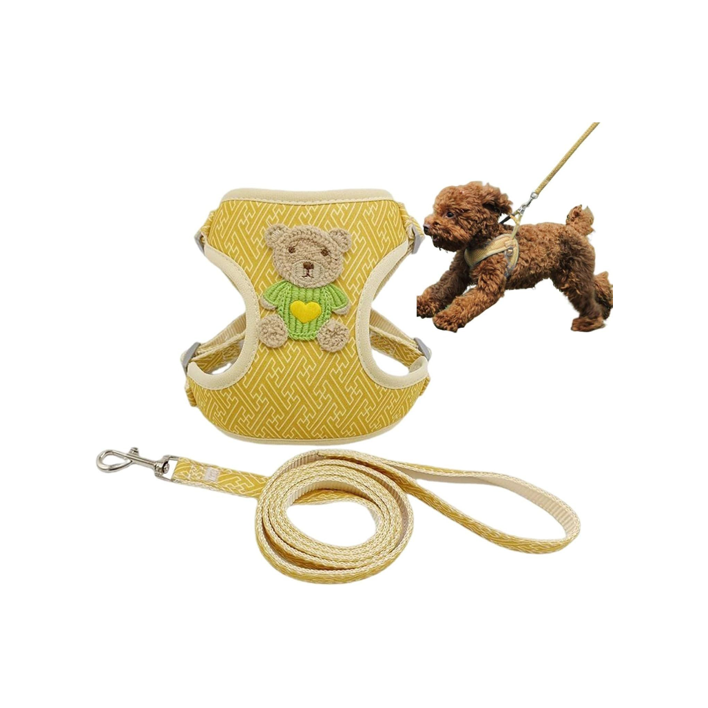 Dog & Cat Harness with Leash – Escape-Proof Vest for Small Pets | Breathable, Adjustable & Cartoon Bear Design (Small)