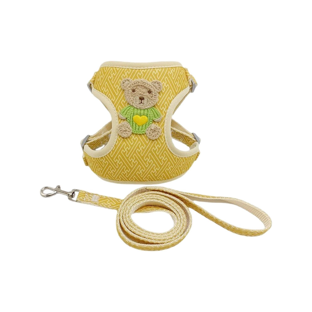Dog & Cat Harness with Leash – Escape-Proof Vest for Small Pets | Breathable, Adjustable & Cartoon Bear Design (Small)