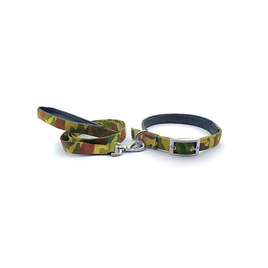 Military Design Dog Collar – Padded Army Print Neck Belt with Leash for Dogs | 1.5cm Wide, Adjustable & Comfortable (Pack of 1)