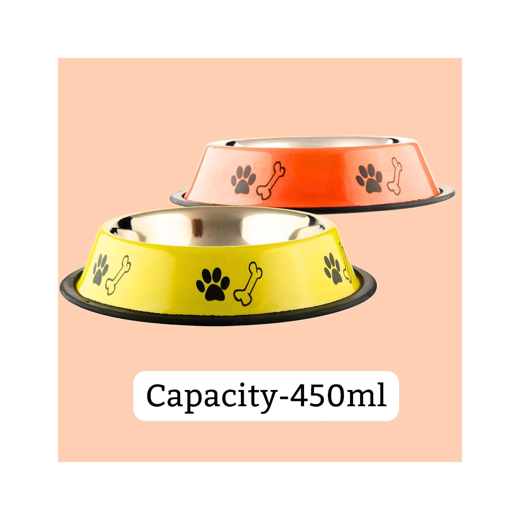 Foodie Puppies Stainless Steel Dog Bowl Combo – 450ml Small Size | Food & Water Feeder with Anti-Skid Base