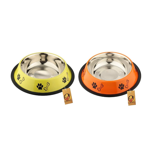 Foodie Puppies Stainless Steel Dog Bowl Combo – 450ml Small Size | Food & Water Feeder with Anti-Skid Base
