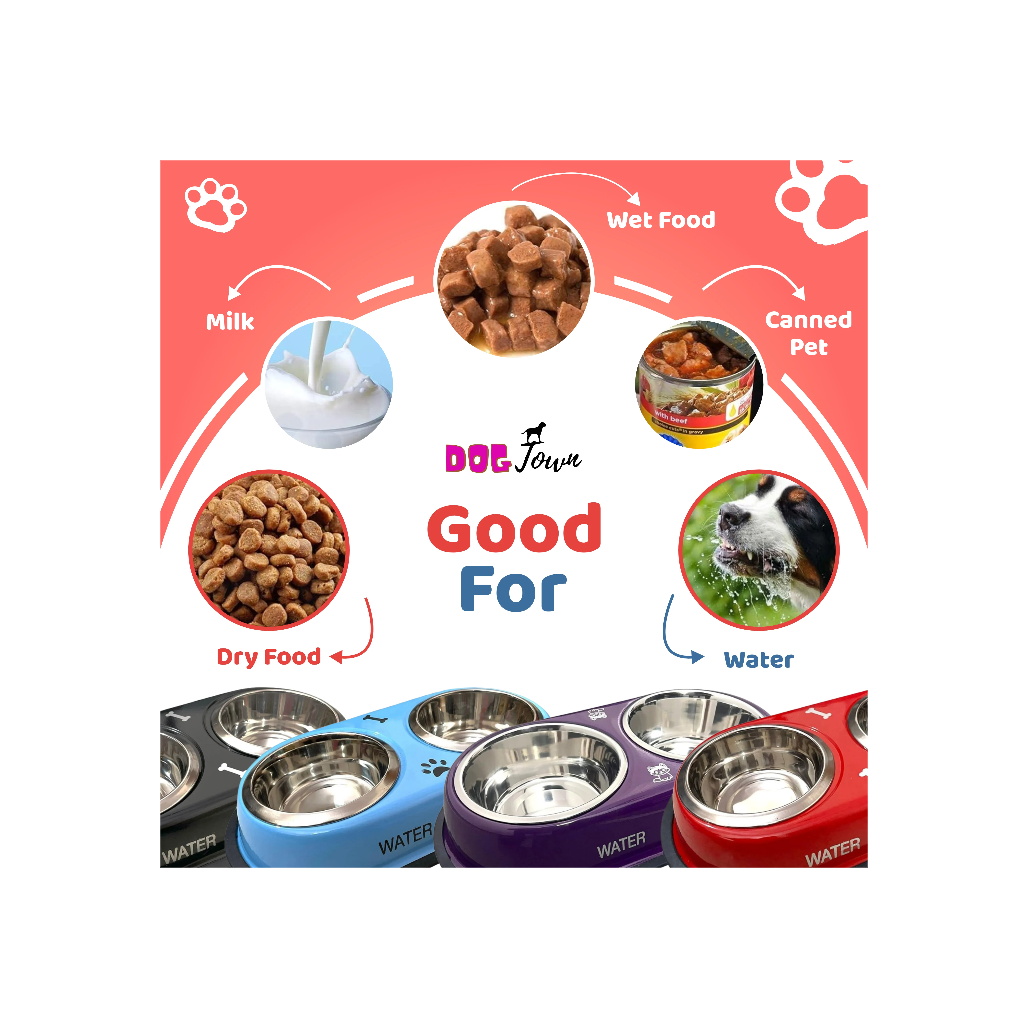 Double Dinner Dog Bowl – Stainless Steel Food & Water Feeder for Dogs & Cats