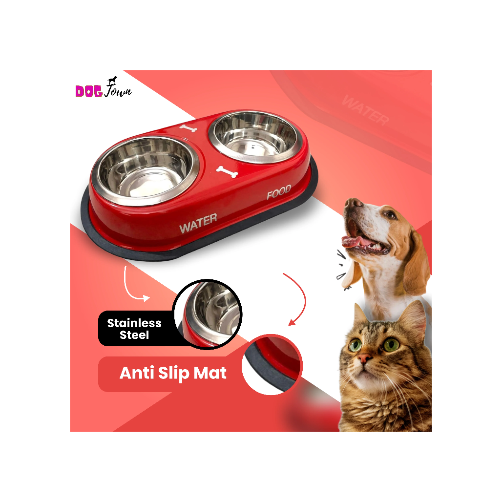 Double Dinner Dog Bowl – Stainless Steel Food & Water Feeder for Dogs & Cats