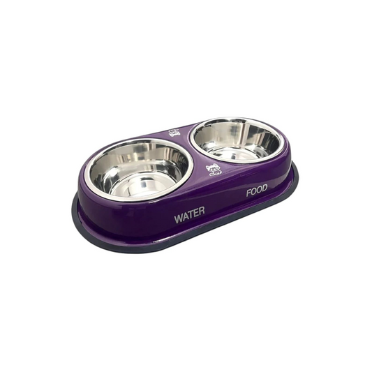Double Dinner Dog Bowl – Stainless Steel Food & Water Feeder for Dogs & Cats