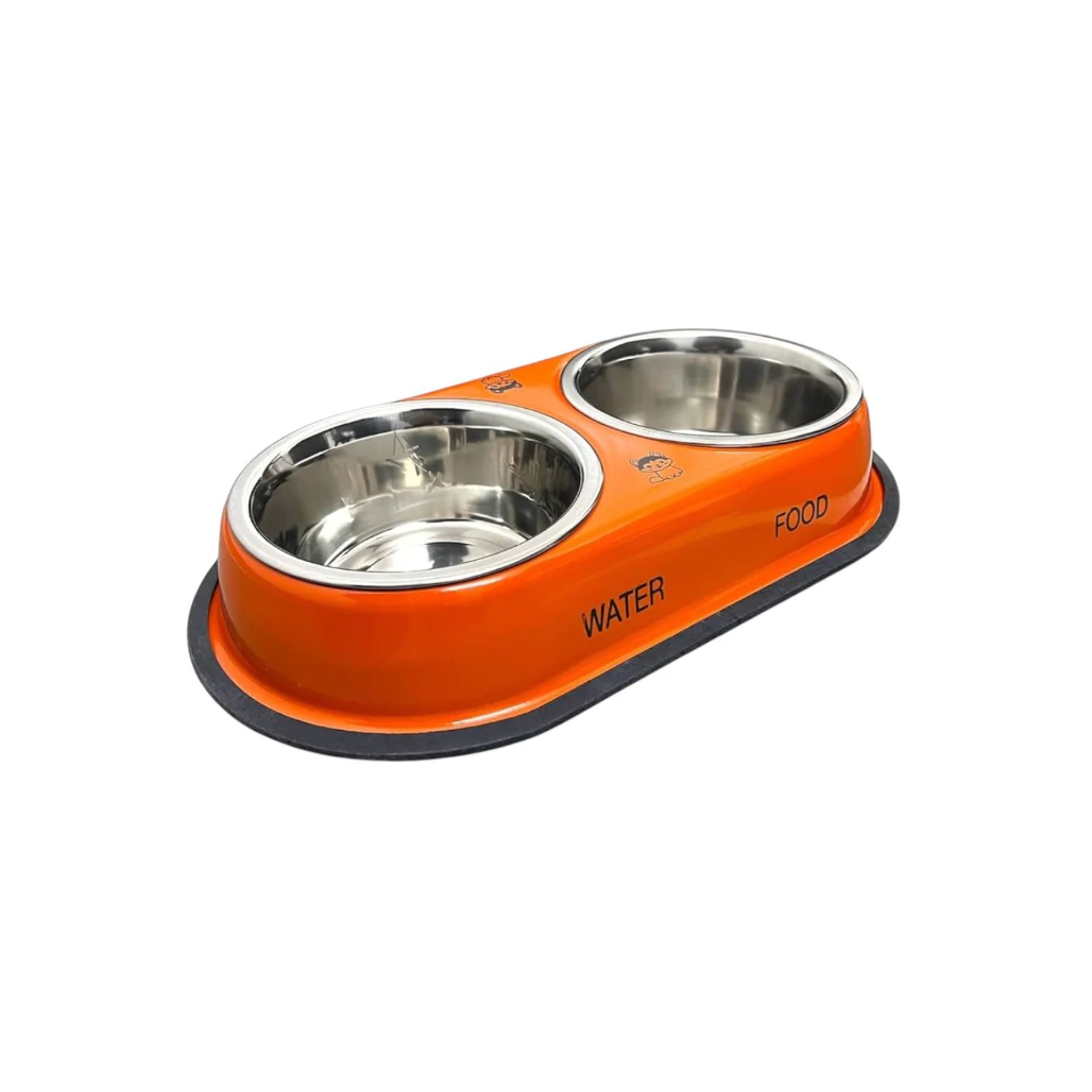 Double Dinner Dog Bowl – Stainless Steel Food & Water Feeder for Dogs & Cats