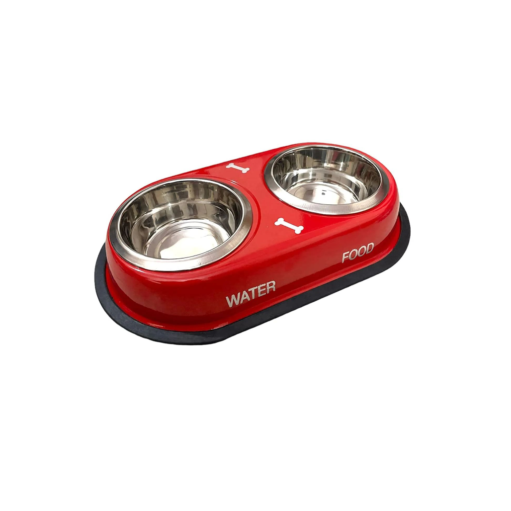 Double Dinner Dog Bowl – Stainless Steel Food & Water Feeder for Dogs & Cats