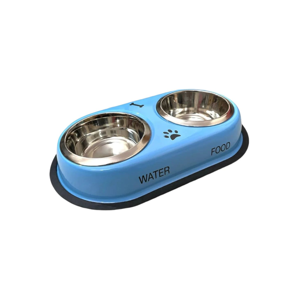Double Dinner Dog Bowl – Stainless Steel Food & Water Feeder for Dogs & Cats