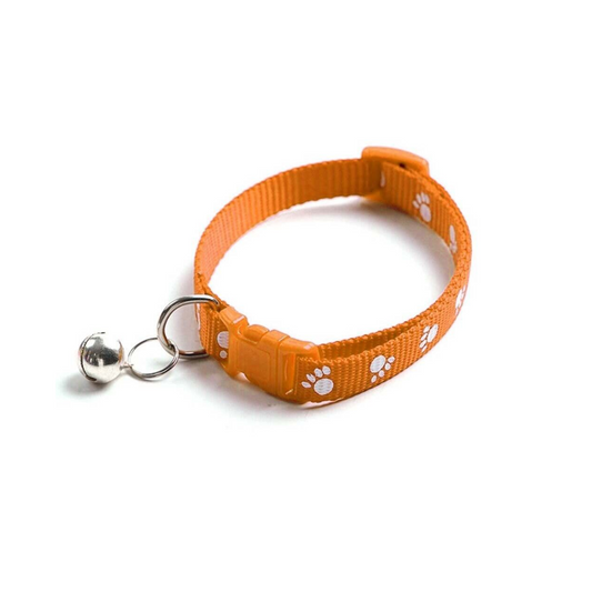 10MM Paw Print Adjustable Pet Collar with Bell – Buckle Collar for Dogs, Puppies, Cats & Kittens (X-Small Size)