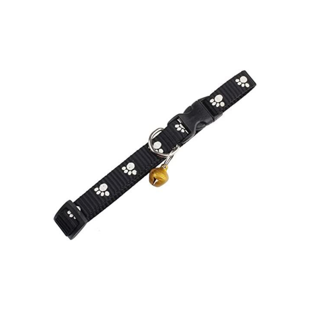 10MM Paw Print Adjustable Pet Collar with Bell – Buckle Collar for Dogs, Puppies, Cats & Kittens (X-Small Size)