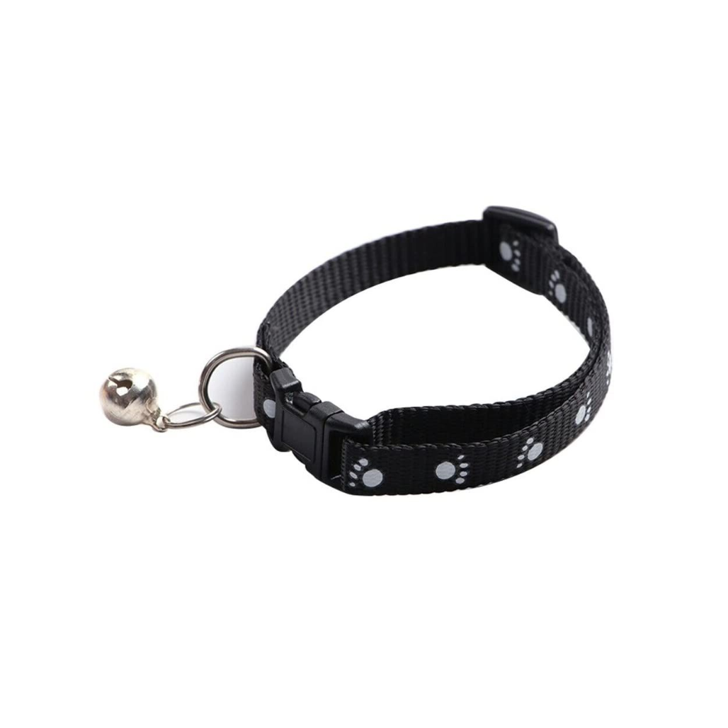 10MM Paw Print Adjustable Pet Collar with Bell – Buckle Collar for Dogs, Puppies, Cats & Kittens (X-Small Size)
