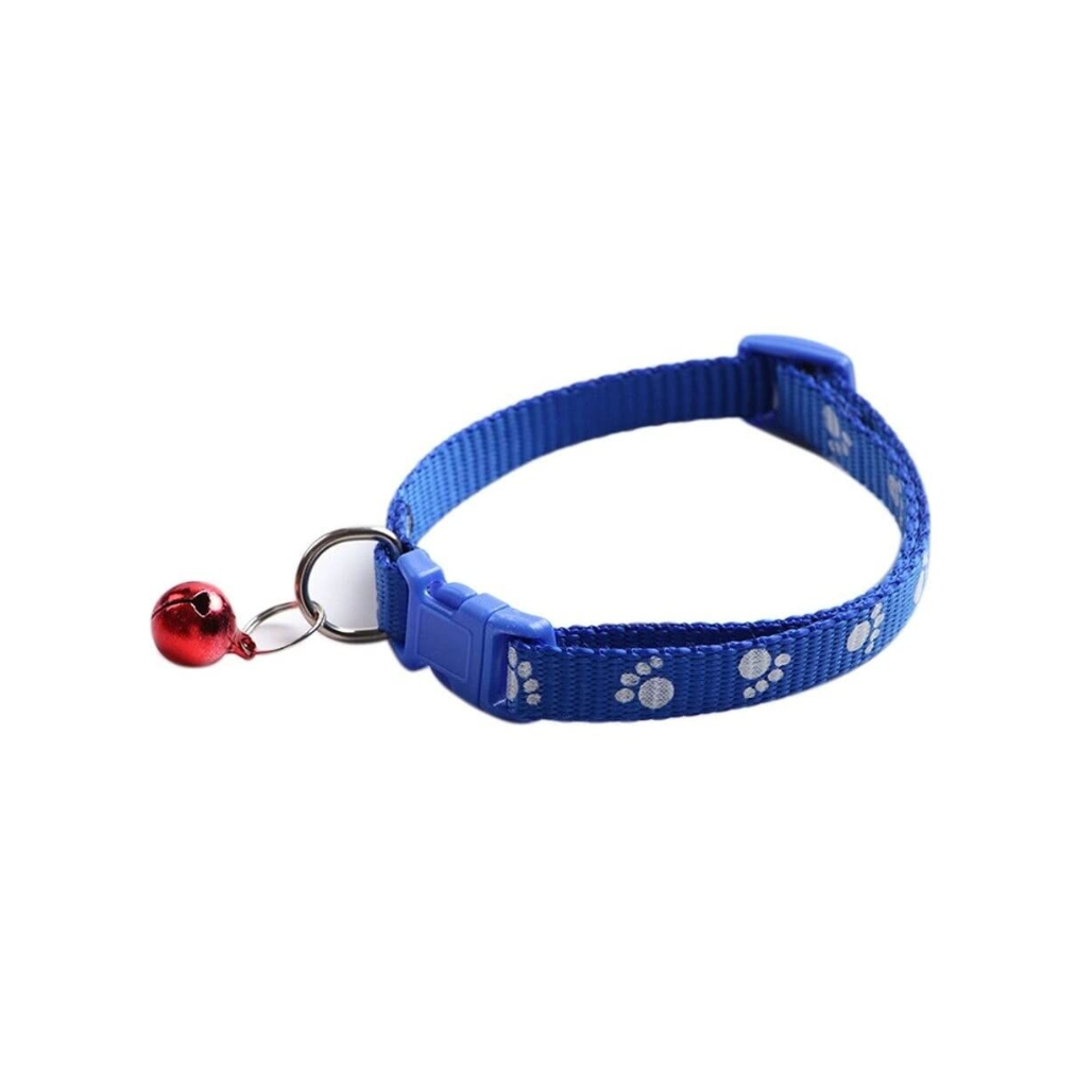 10MM Paw Print Adjustable Pet Collar with Bell – Buckle Collar for Dogs, Puppies, Cats & Kittens (X-Small Size)