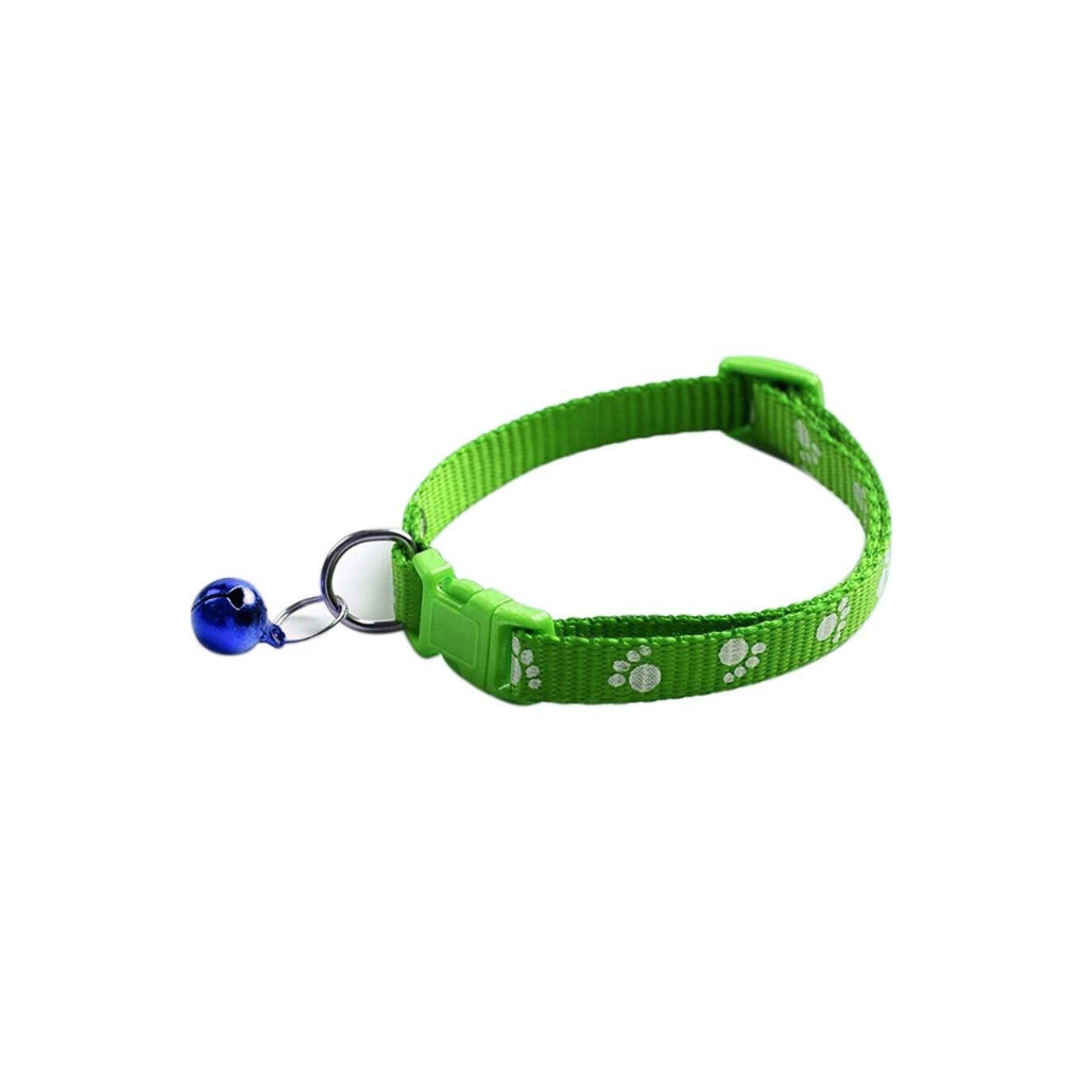 10MM Paw Print Adjustable Pet Collar with Bell – Buckle Collar for Dogs, Puppies, Cats & Kittens (X-Small Size)