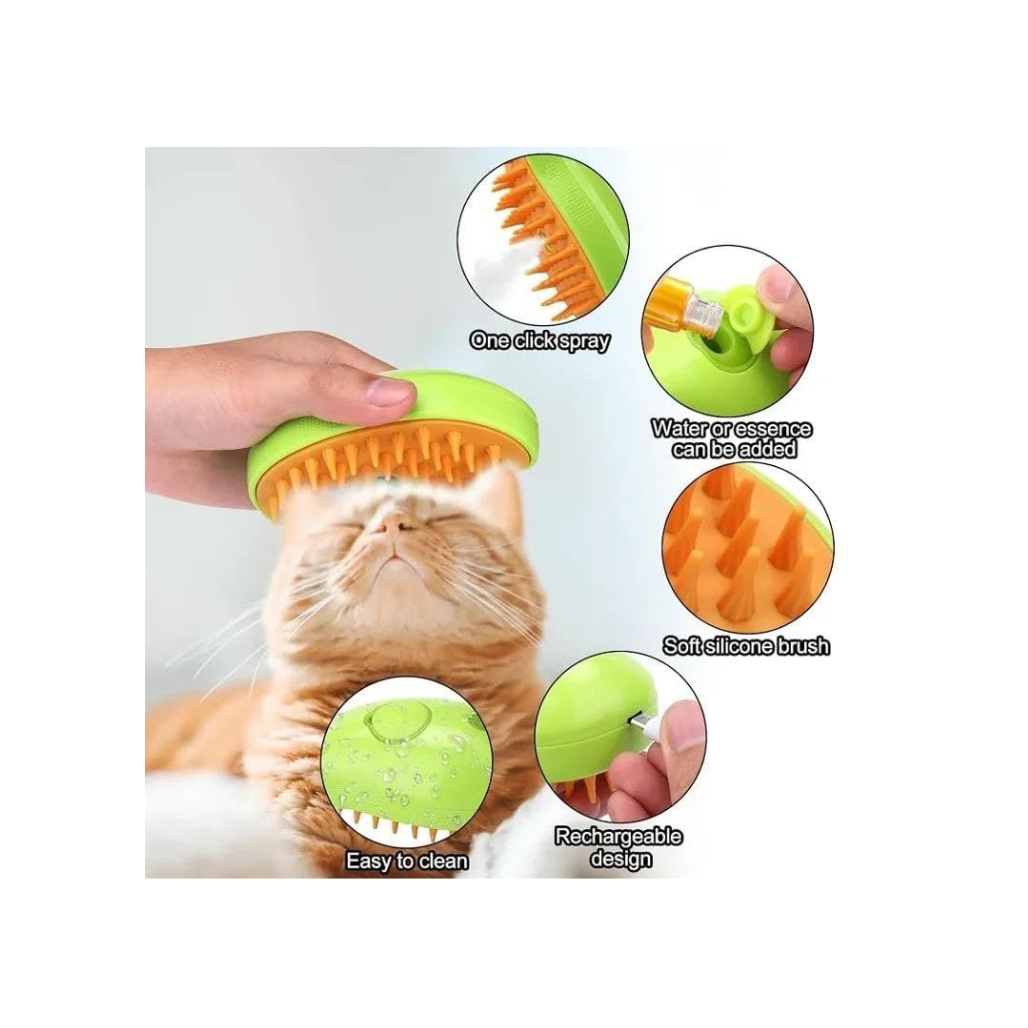 Steam Brush for Dogs & Cats – Electric Spray Massaging Comb with Anti-Static & De-Shedding Function