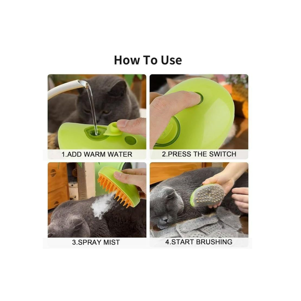 Steam Brush for Dogs & Cats – Electric Spray Massaging Comb with Anti-Static & De-Shedding Function