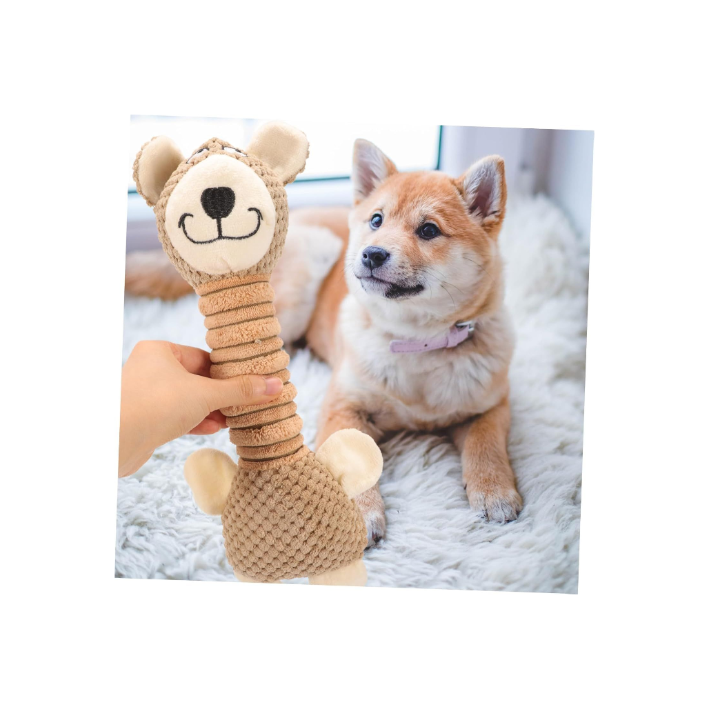 Elastic Plush Dog Toy – Sound-Activated Chew Toy for Small Dogs | Soft, Safe & Interactive (Brown, 33x7cm)