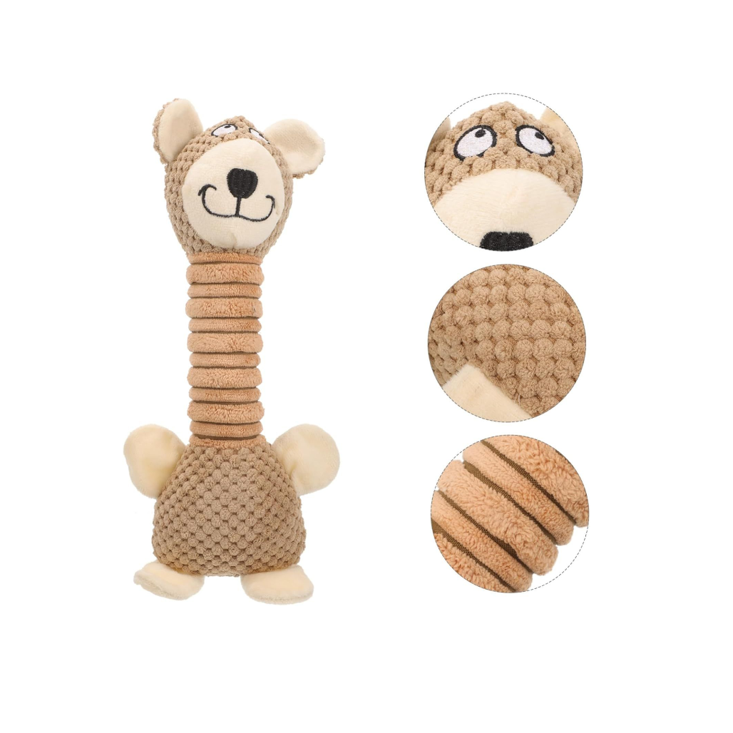 Elastic Plush Dog Toy – Sound-Activated Chew Toy for Small Dogs | Soft, Safe & Interactive (Brown, 33x7cm)