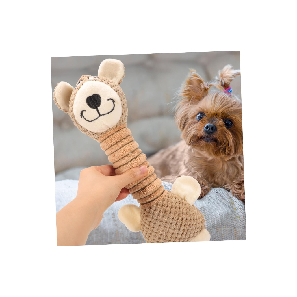 Elastic Plush Dog Toy – Sound-Activated Chew Toy for Small Dogs | Soft, Safe & Interactive (Brown, 33x7cm)