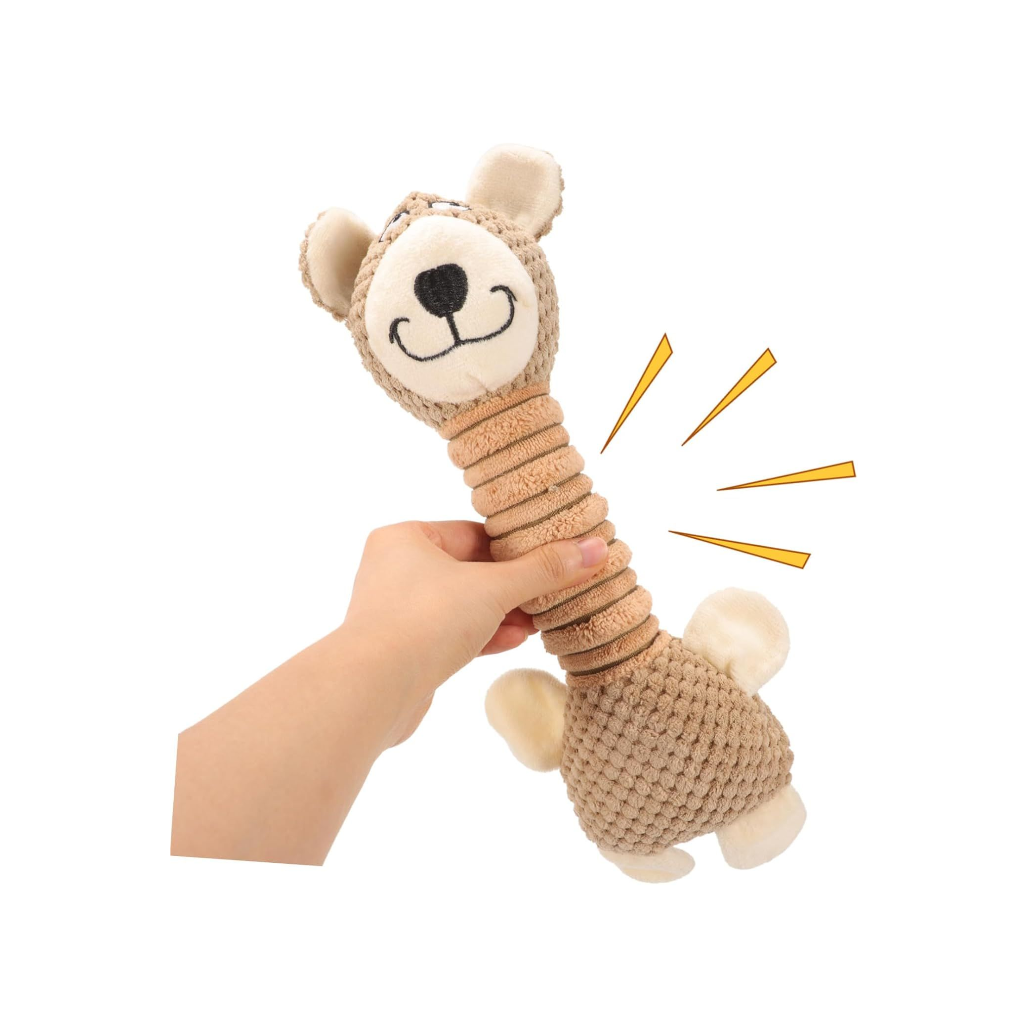Elastic Plush Dog Toy – Sound-Activated Chew Toy for Small Dogs | Soft, Safe & Interactive (Brown, 33x7cm)