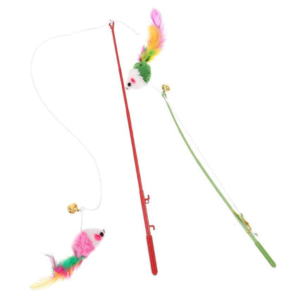 PET FUN Interactive Cat Teasing Stick – Feather Wand Toy for Kittens & Cats