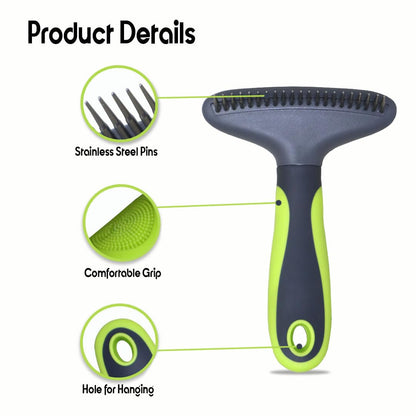 Rake Comb for Dogs & Cats – Stainless Steel Grooming Tool with Soft Grip Handle