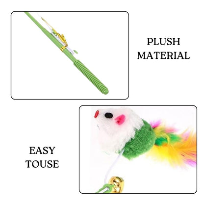 PET FUN Interactive Cat Teasing Stick – Feather Wand Toy for Kittens & Cats