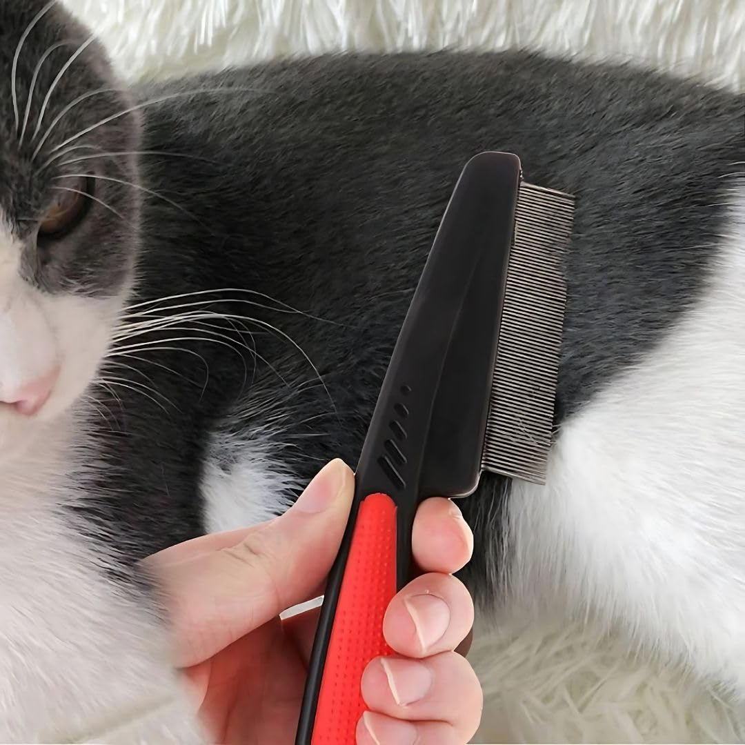 Pet Flea & Lice Comb – Stainless Steel Fine Teeth Grooming Tool for Cats & Dogs | Removes Fleas, Ticks, Mites & Dandruff