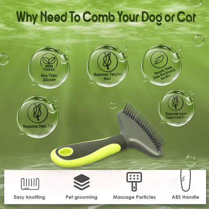 Rake Comb for Dogs & Cats – Stainless Steel Grooming Tool with Soft Grip Handle