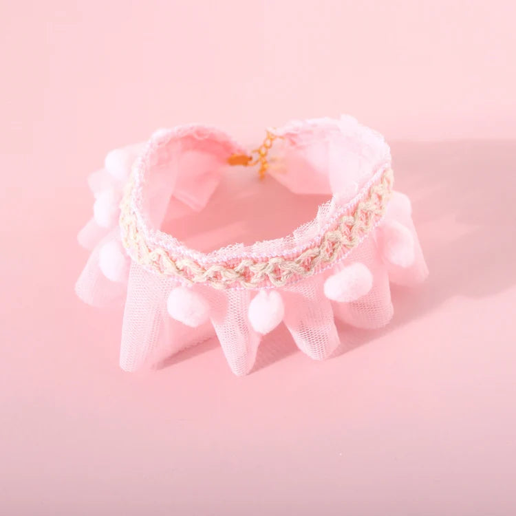 Layered Pet Bowknot Lace Collar – Elegant Dress Collar for Cats & Small Dogs
