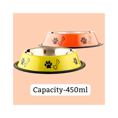 Foodie Puppies Stainless Steel Dog Bowl Combo – 450ml Small Size | Food & Water Feeder with Anti-Skid Base