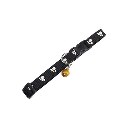10MM Paw Print Adjustable Pet Collar with Bell – Buckle Collar for Dogs, Puppies, Cats & Kittens (X-Small Size)